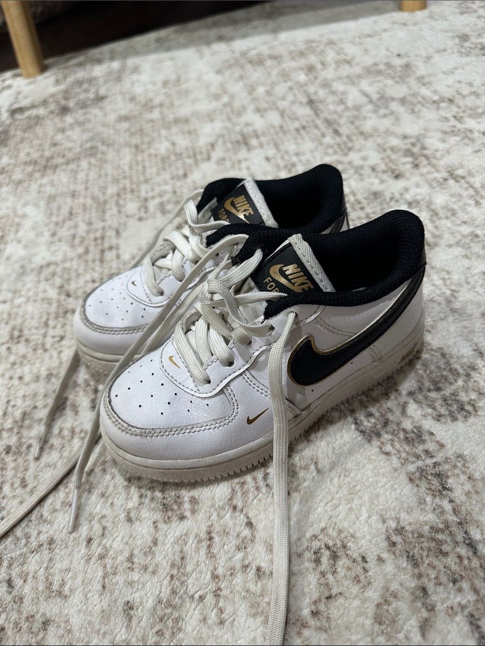 Nike Kids White Black Sneakers with Gold Logo